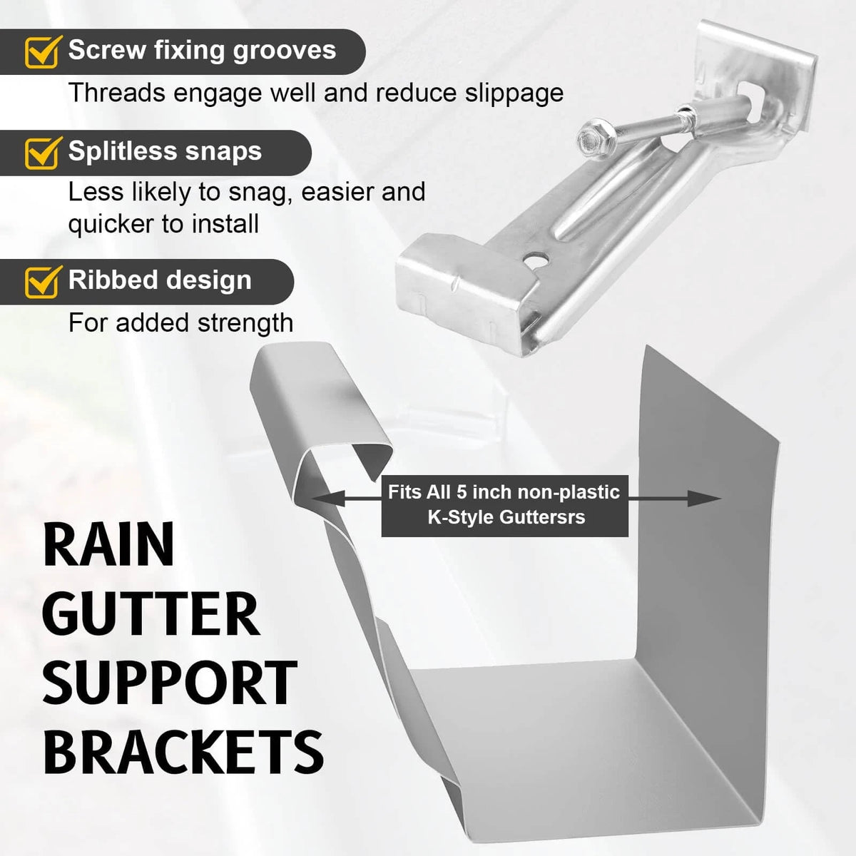 20 Pcs Gutter Hangers 5 inch with Pre-Inserted Quick Screw Silver