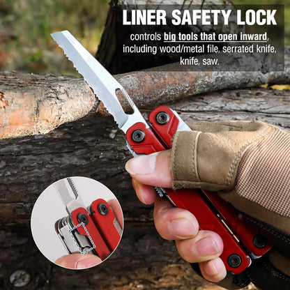 WORKPRO 18-in-1 Multi Tool Pliers, Gifts for Dad, Stainless 18-in-1, Red