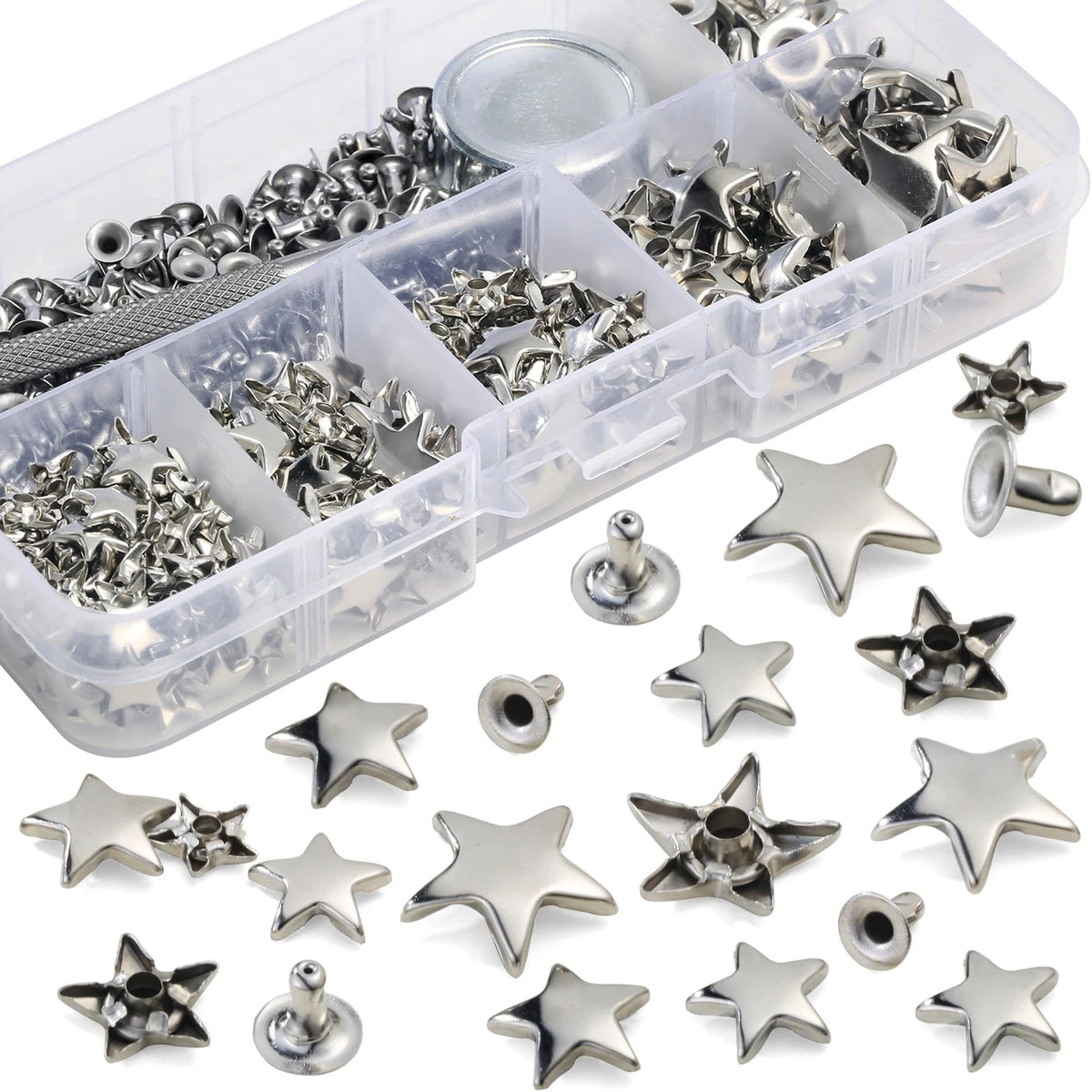 YORANYO 200 Sets Leather Rivets Kit Mixed Sizes for Star - Silver