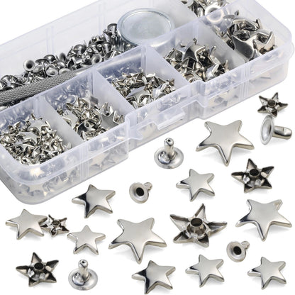 YORANYO 200 Sets Leather Rivets Kit Mixed Sizes for Star - Silver