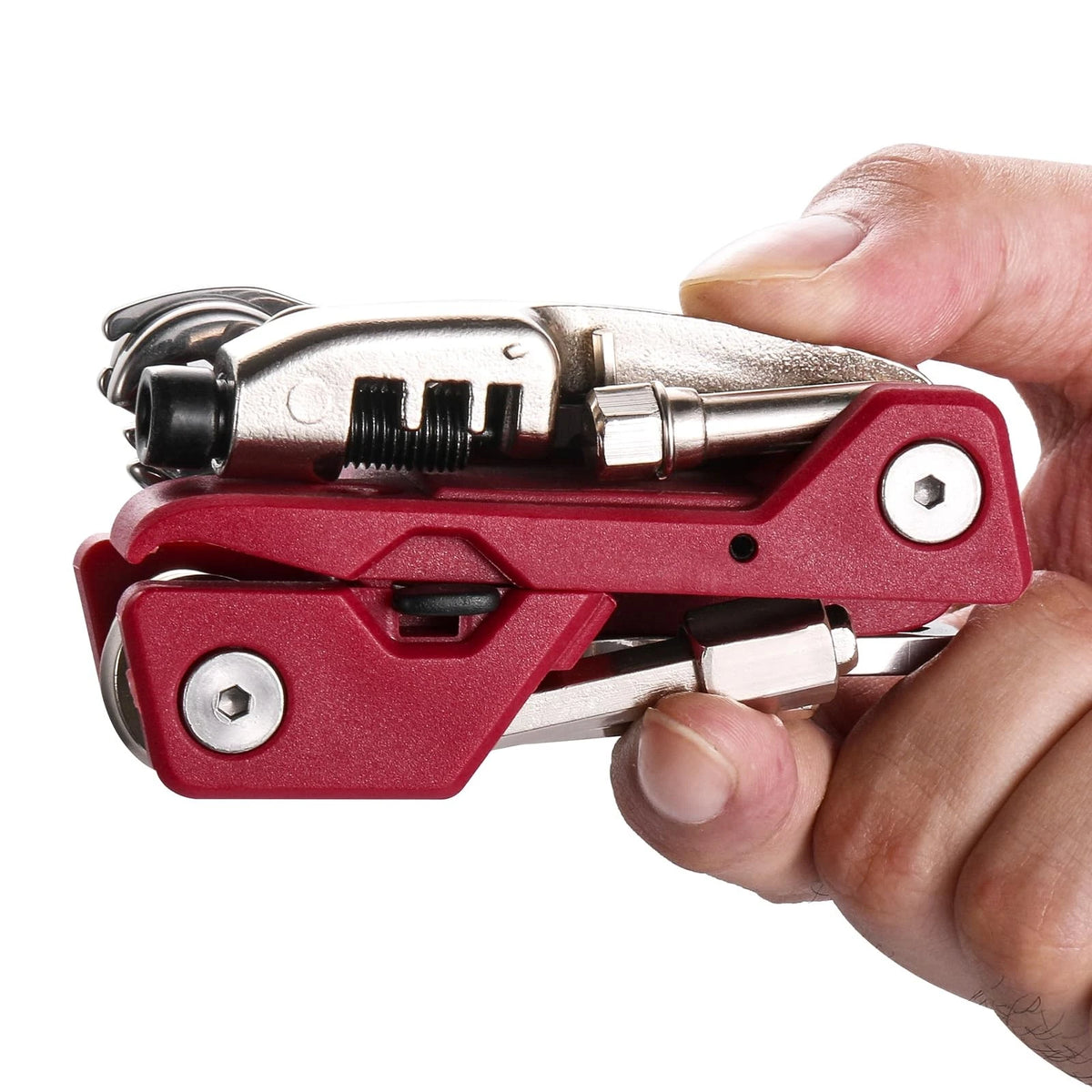 BONNEAIDE 21 Bike Repair Multitool Kit with Carry Case, Portable Silver, Red