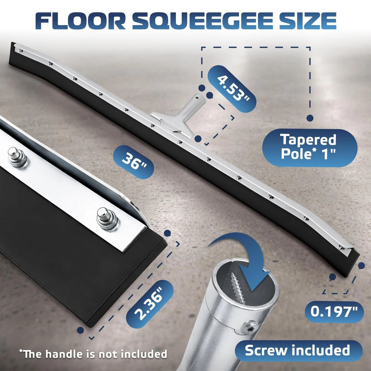 DSV Standard Curved Floor Squeegee 36’’, Rubber Blade Garage 36-inch, Gray