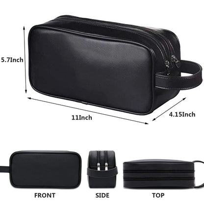 HappyDavid Soft PU Leather Zipped Travel Toiletry 1 Count (Pack of 1), Black