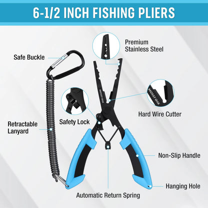 Mossy Oak 2Pcs Fishing Tools Kit- Plier, Fish Lip Gripper, Ocean-Blue