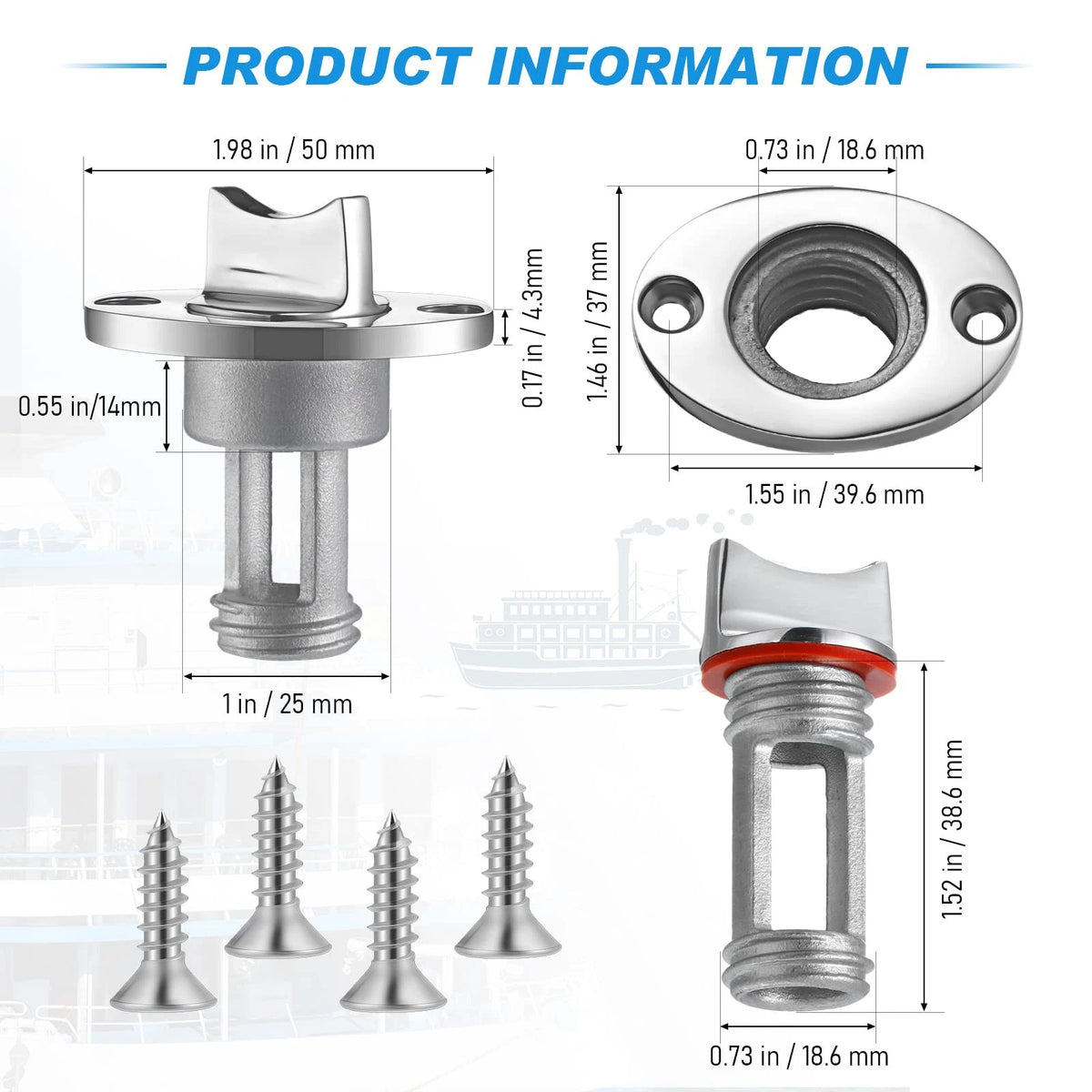 Ripeng Boat Drain Plug Stainless Steel Marine Oval Garboard Red