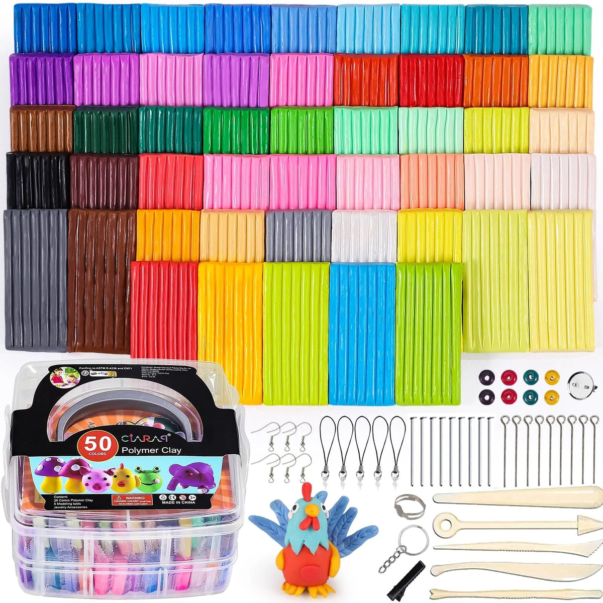 CiaraQ 50-Color Polymer Clay Oven Bake Modeling Kit 25g/pcs, 50 Colors