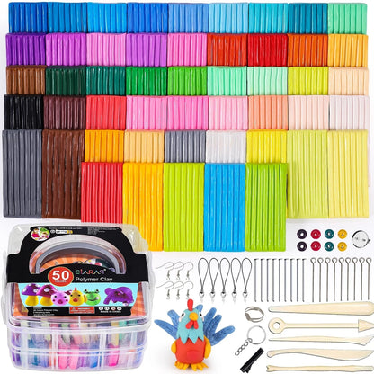 CiaraQ 50-Color Polymer Clay Oven Bake Modeling Kit 25g/pcs, 50 Colors