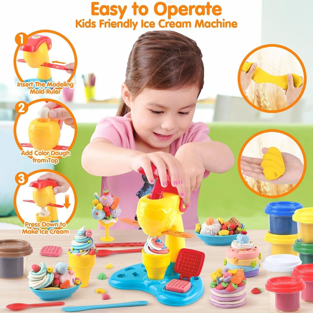 Color Dough Sets for Kids Ages 4-8, Play Kitchen Ice Cream Medium, Yellow Red