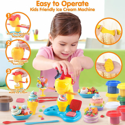 Color Dough Sets for Kids Ages 4-8, Play Kitchen Ice Cream Medium, Yellow Red