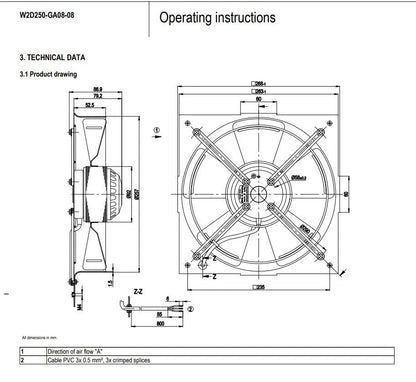 1Pcs Ebmpapst W2D250-GA08-08 Axial Fan 380VAC ??268MM 110W 2550RPM Cooling Fan