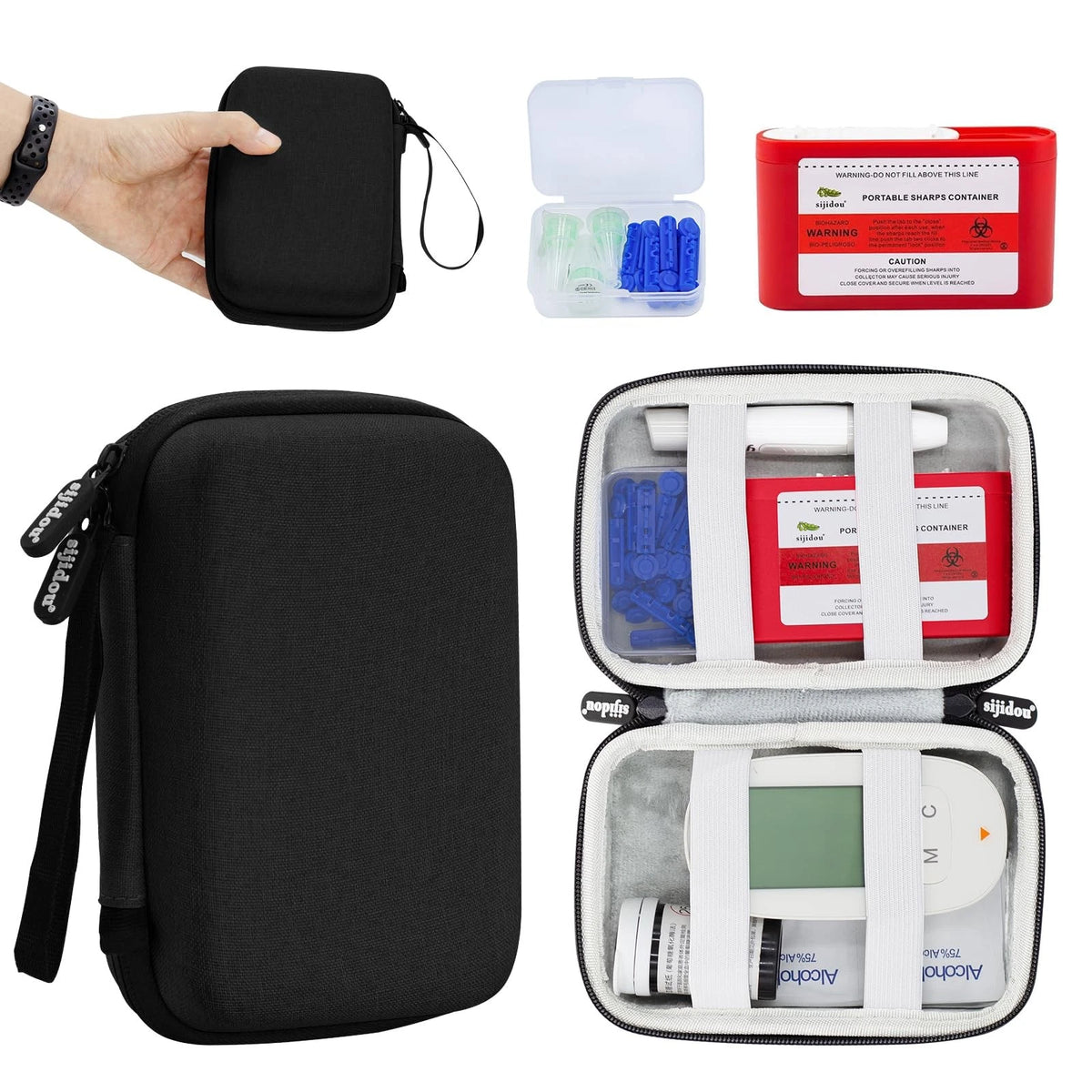 Hard Shell Diabetic Supplies Bag, 8.3 x 4.3 x 2.3 inches, Black