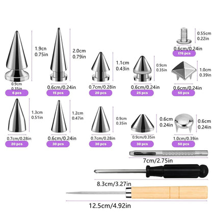 DIY Leather Jacket Spikes and Studs Kit 455PCS Cone Square Dome with Tools