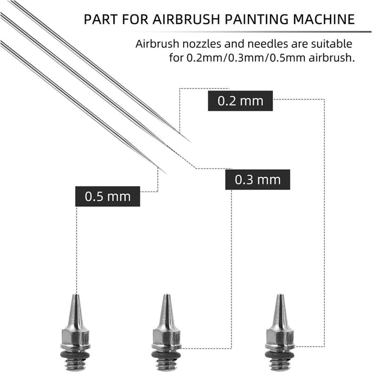 HUBEST 10PCS Airbrush Replacement Parts Kit (0.2mm/0.3mm/0.5mm) KIT 1, SILVER