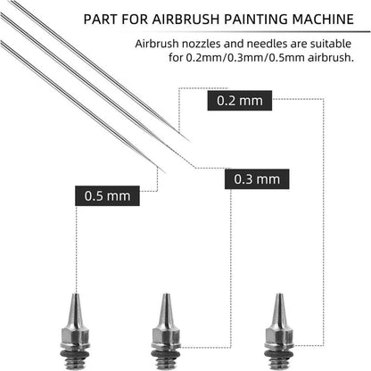 HUBEST 10PCS Airbrush Replacement Parts Kit (0.2mm/0.3mm/0.5mm) KIT 1, SILVER