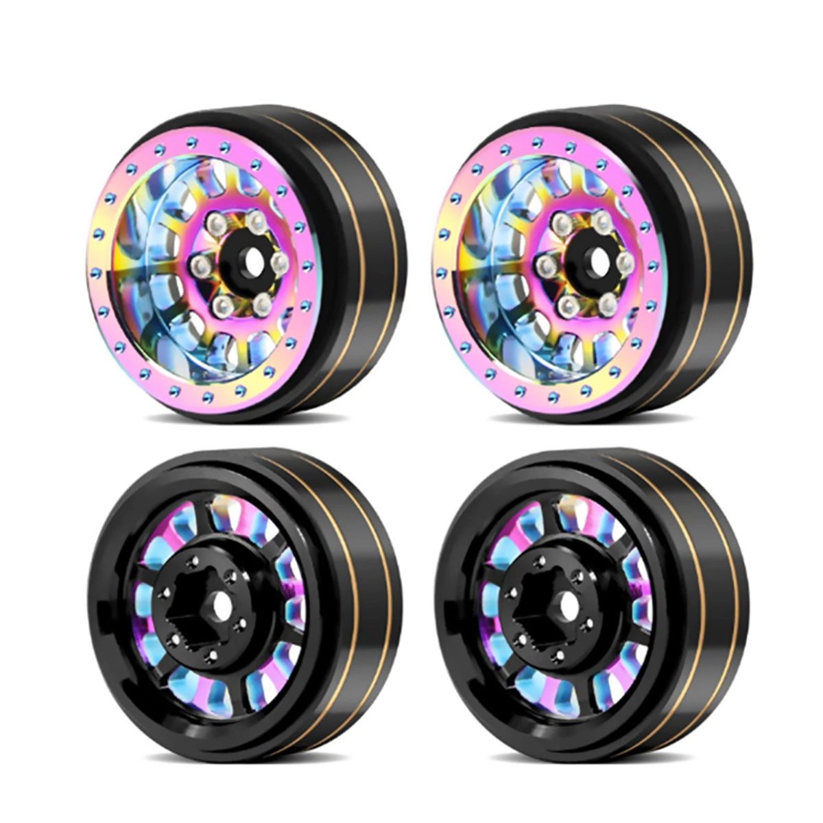 4pcs 1.1" Brass + Aluminium Alloy Wheel Hubs Rims for Axial SCX24 1/24 RC Car