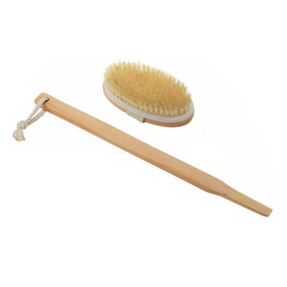 Durable Natural Long-Handled Bath Shower Body Back Dry Skin Spa Scrubber Brush A