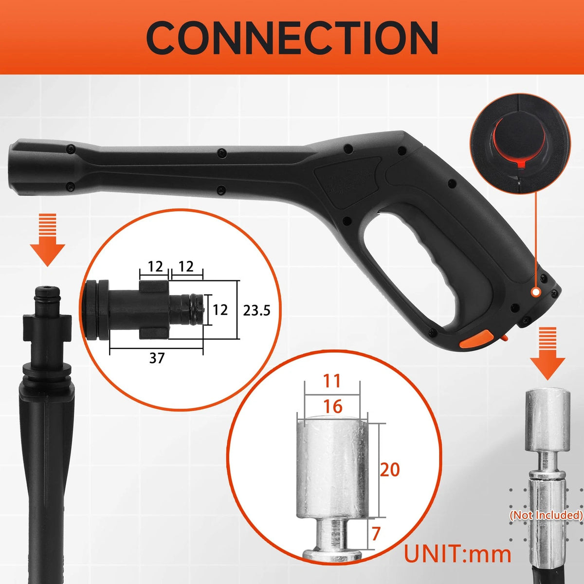 FIXFANS Pressure Washer Gun, Replacement 38 inch+12.2 inch, Black, Red