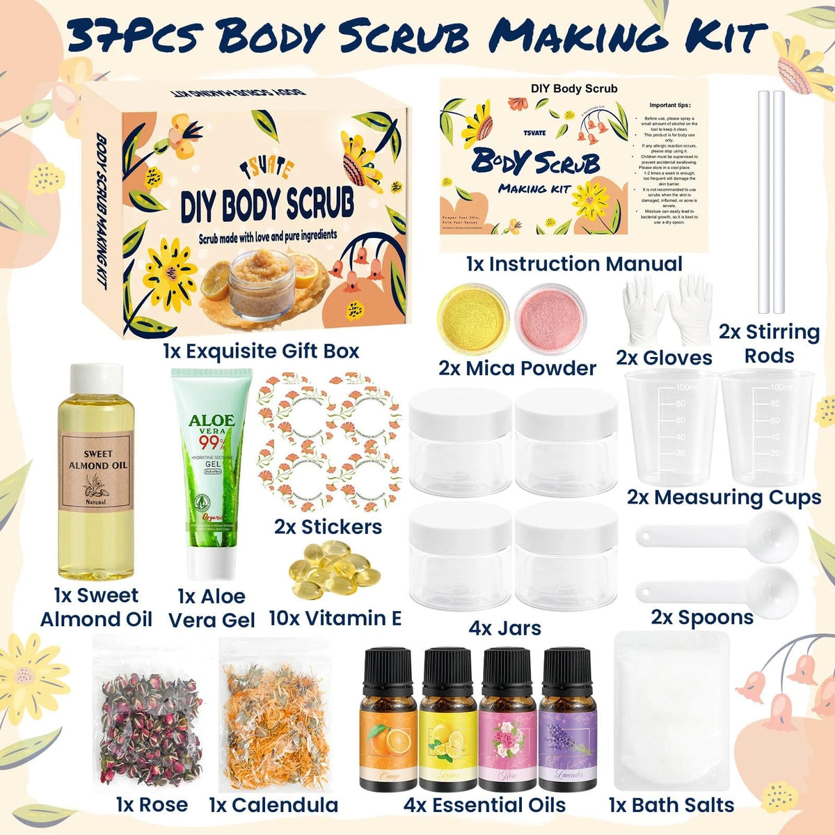 TSVATE Body Scrub Making Kit- Make Your Own Salt 1 Fl Oz (Pack of 1), Pink