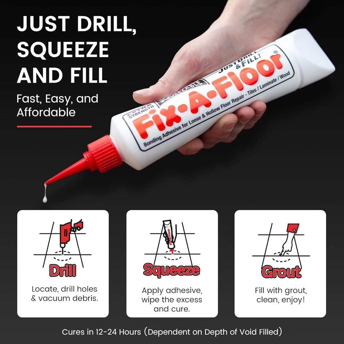 Pack of 2 - The  Fix-A-Floor Squeezy All-in-One Repair Adhesive White