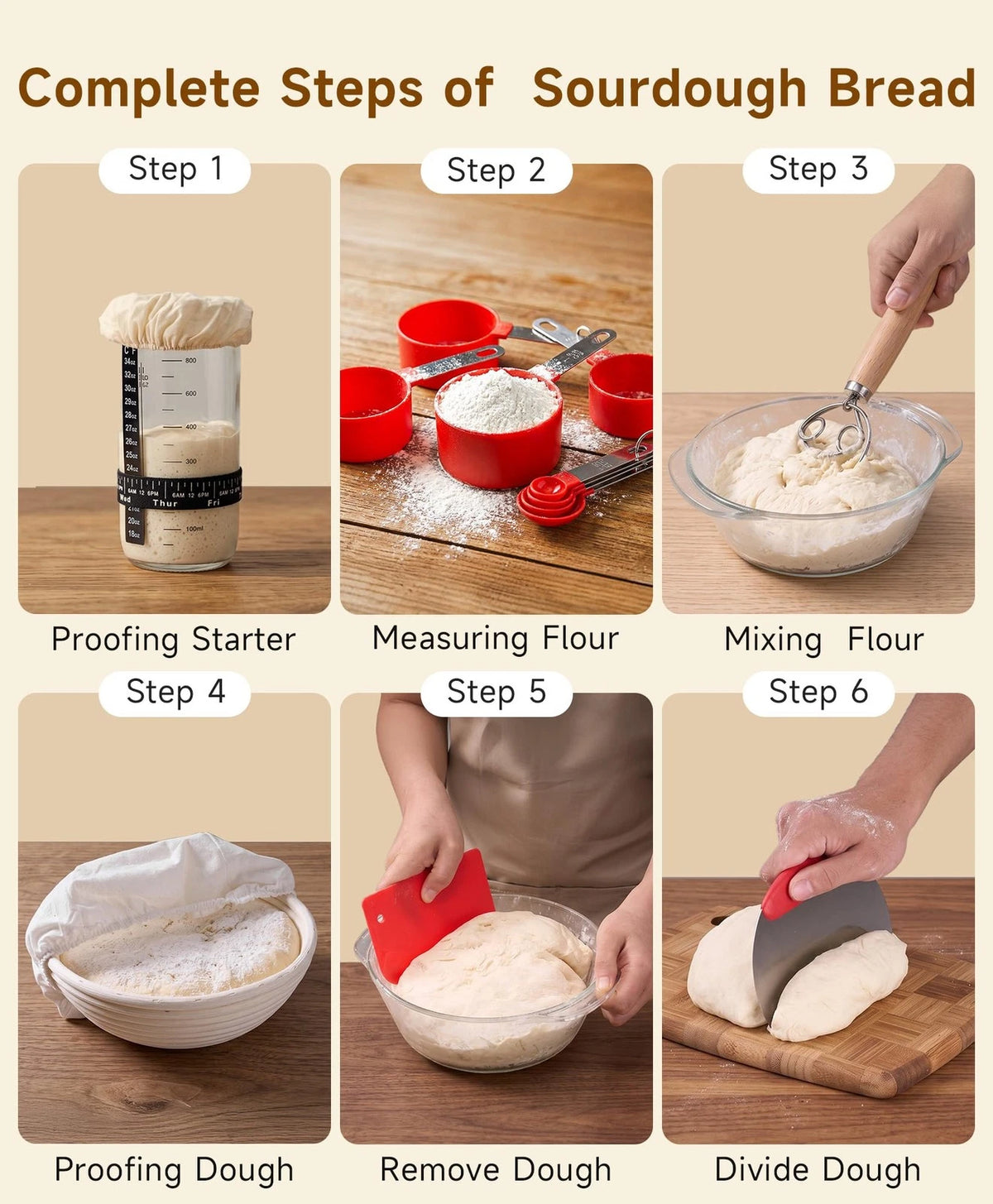 Complete Sourdough Starter Kit with Jar Round & Natural & Oval Basket