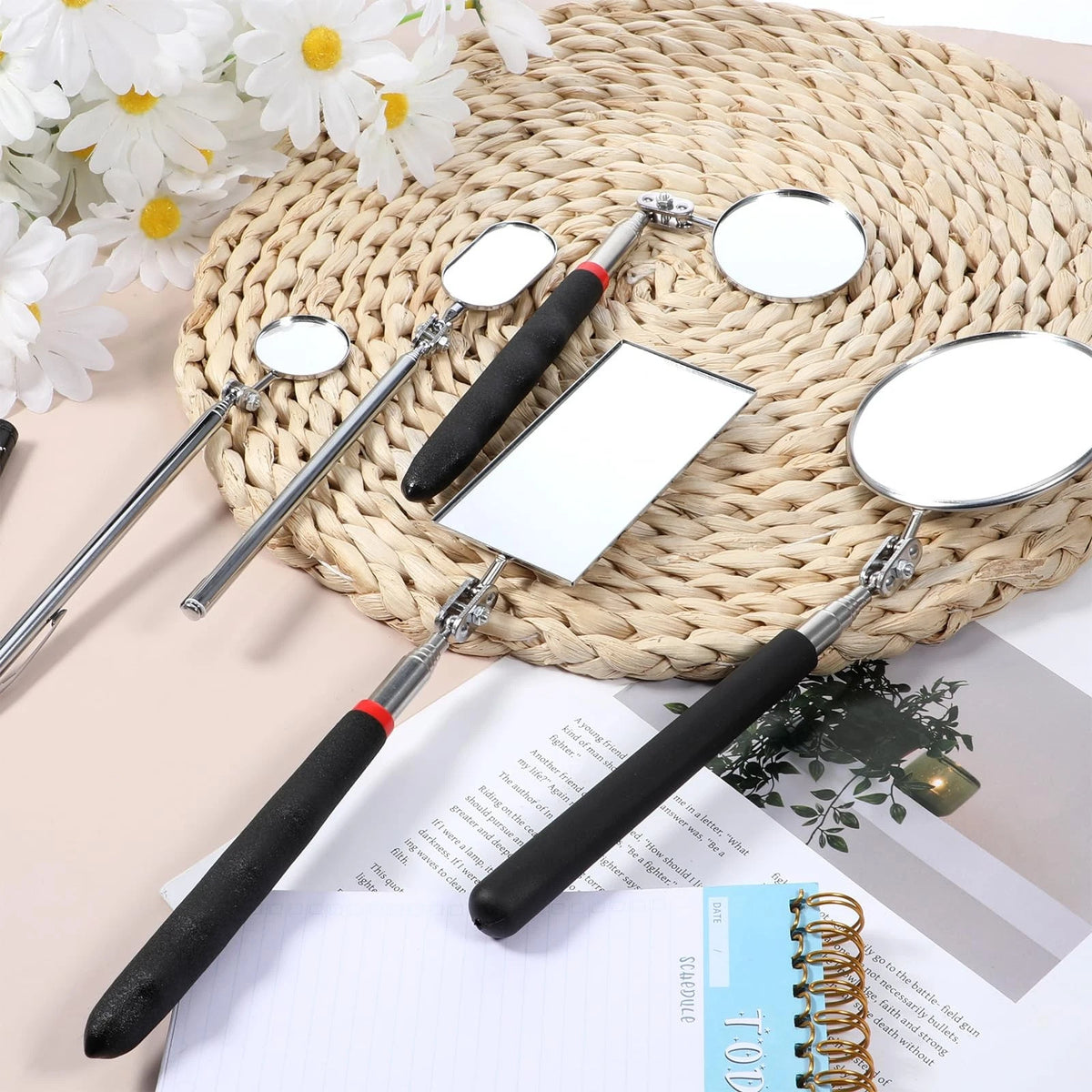 5 Pieces Telescoping Inspection Mirror Set Retractable Mechanical Mirror...