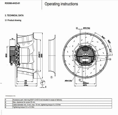 Ebmpapst R3G560-AH23-01 Centrifugal Fan 400V 4.6A 3~  560MM 8760m3/h Cooling Fan