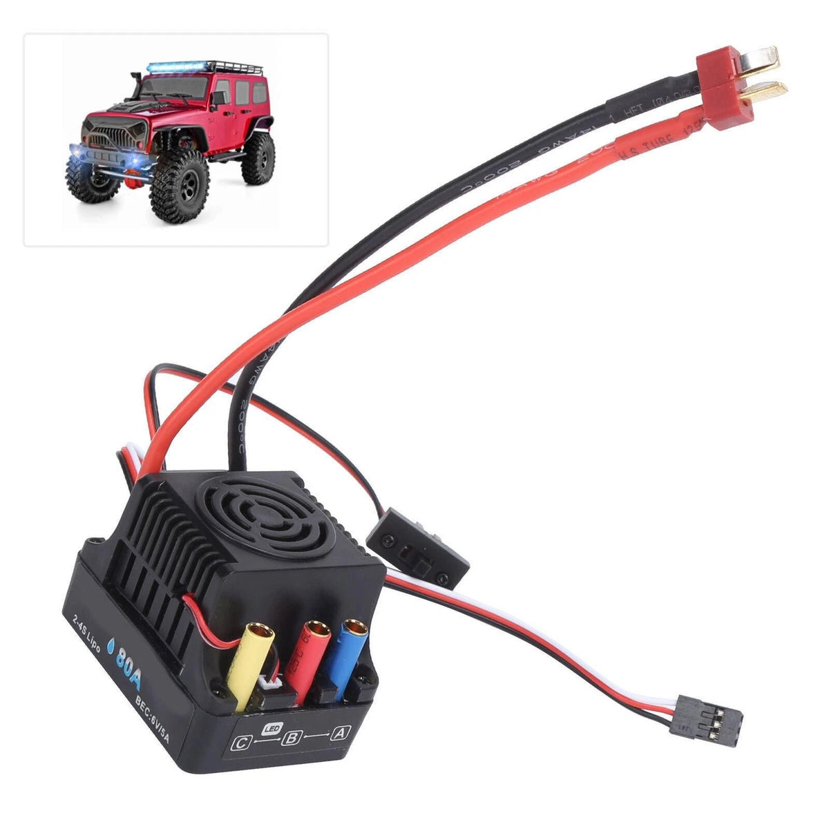Durable Waterproof 80A Brushless ESC 6V/5A BEC Output For 1/8 Remote Control Car