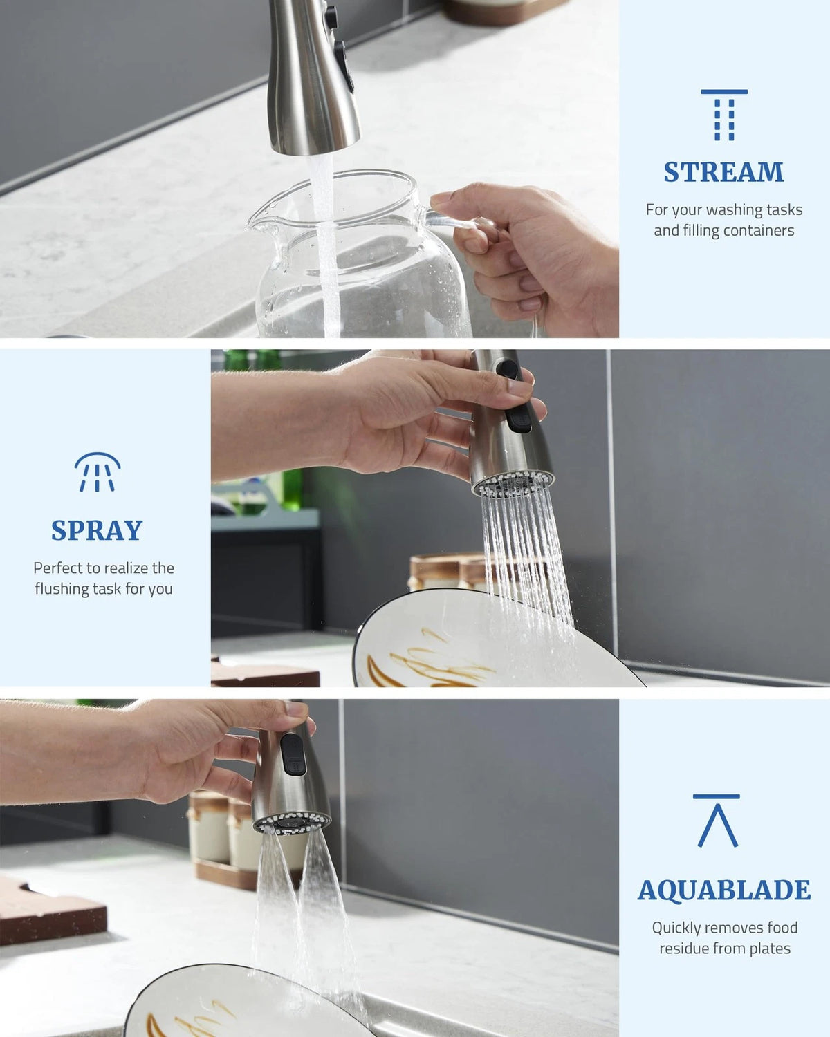 Kitchen Faucet Sprayer Head Replacement - Pull Down Brushed Nickel