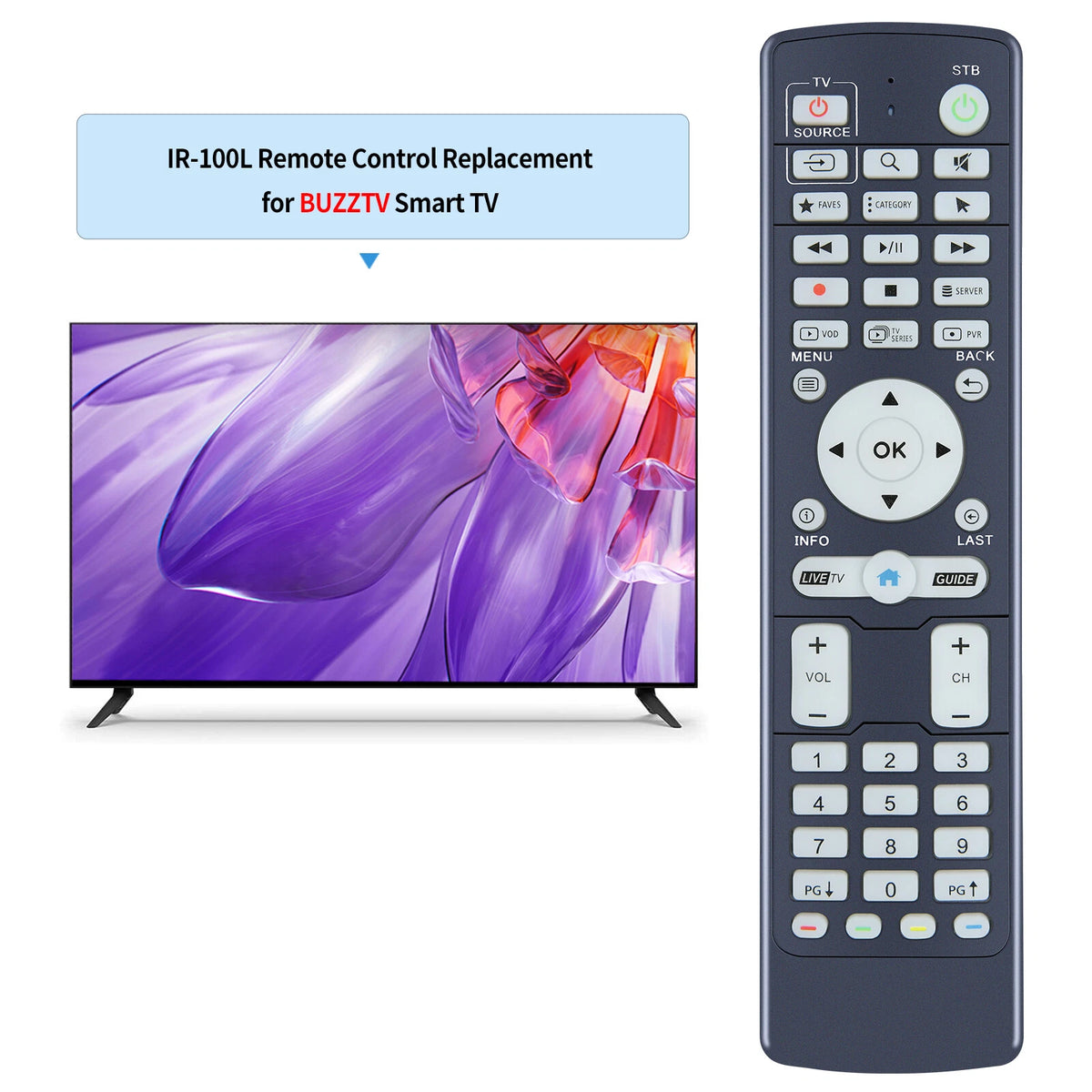 IR-100L Generic Replacement Compatible with BUZZ TV Set Top Boxes XR4000 XRS4500
