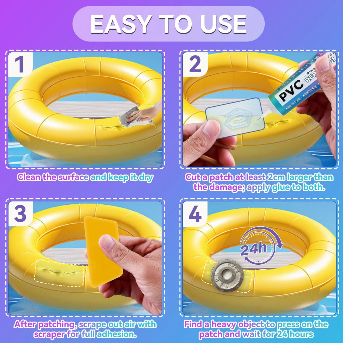 Kallteren Air Mattress Patch Kit, Waterproof Pool Repair Kit for Clear