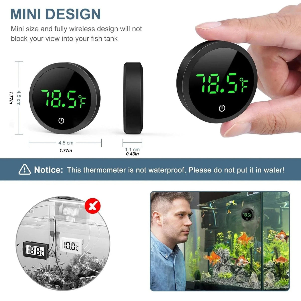 Wireless Digital Thermometer 2pcs LCD Aquarium Fish Tank Temperature Gauge