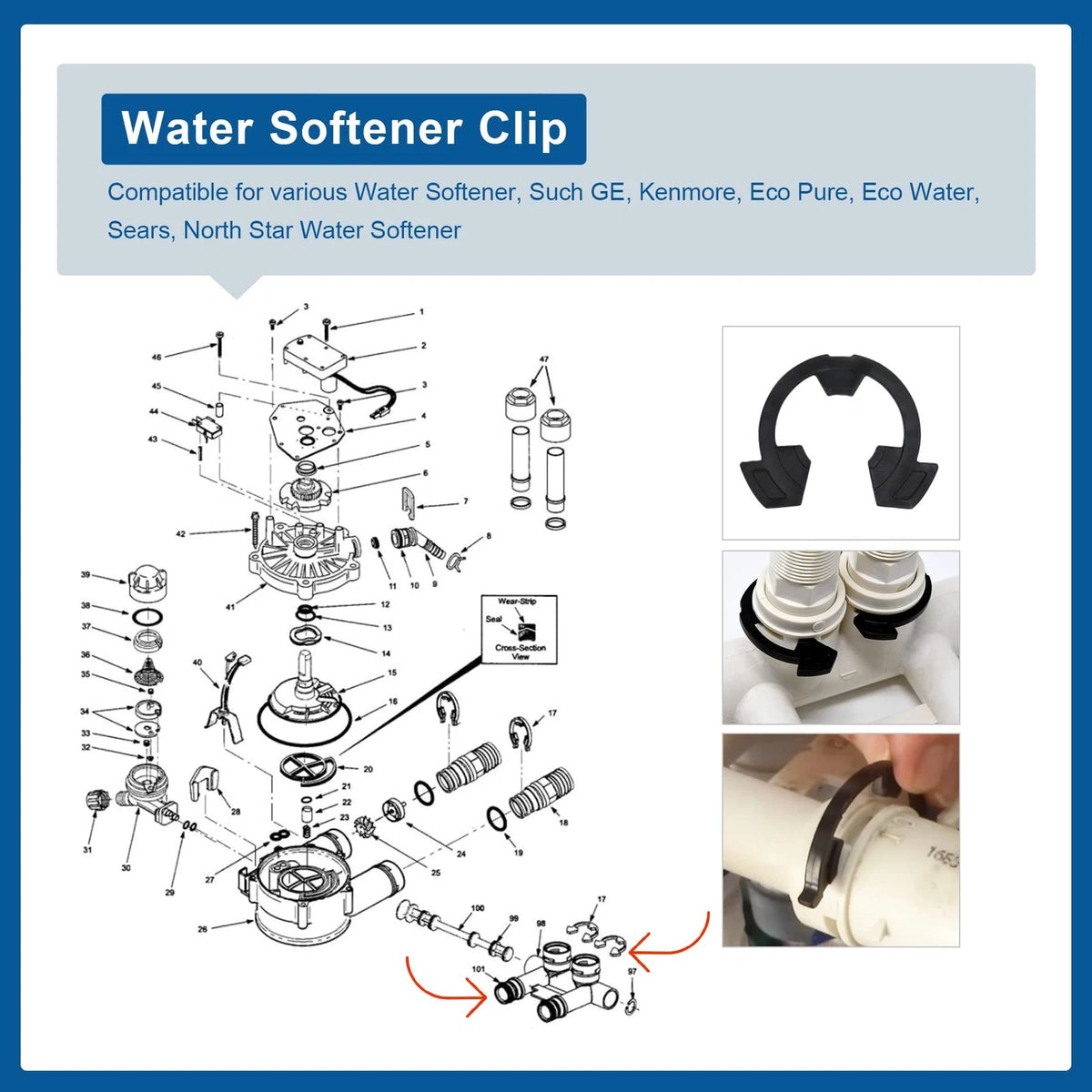 MEFONKOU 1" Water Softener Clips 7337589 Fit for GE/Kenmore Eco-Pure Black