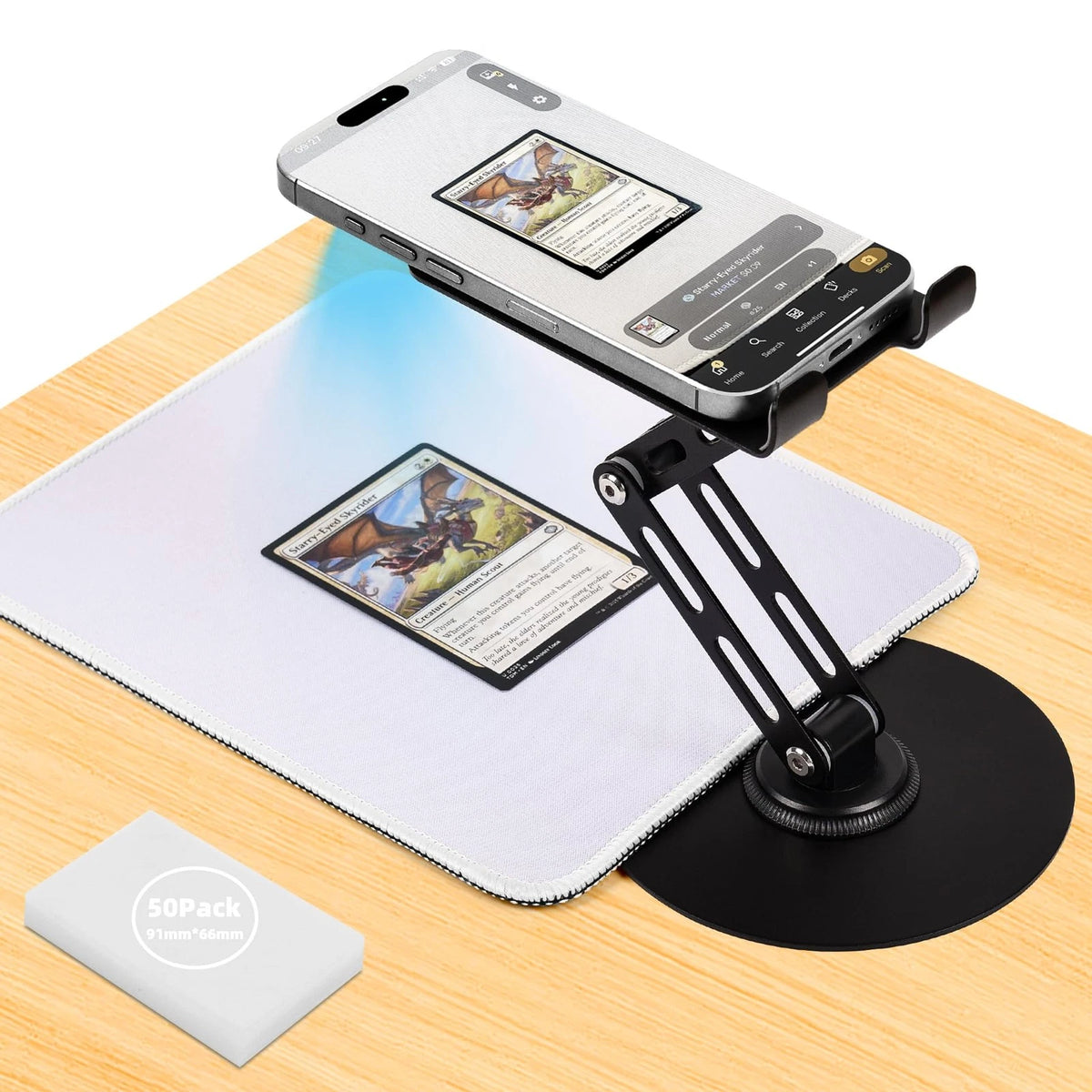 Utllsitm Foldable MTG Trading Card Scanner Stand,Carbon Steel Phone Black