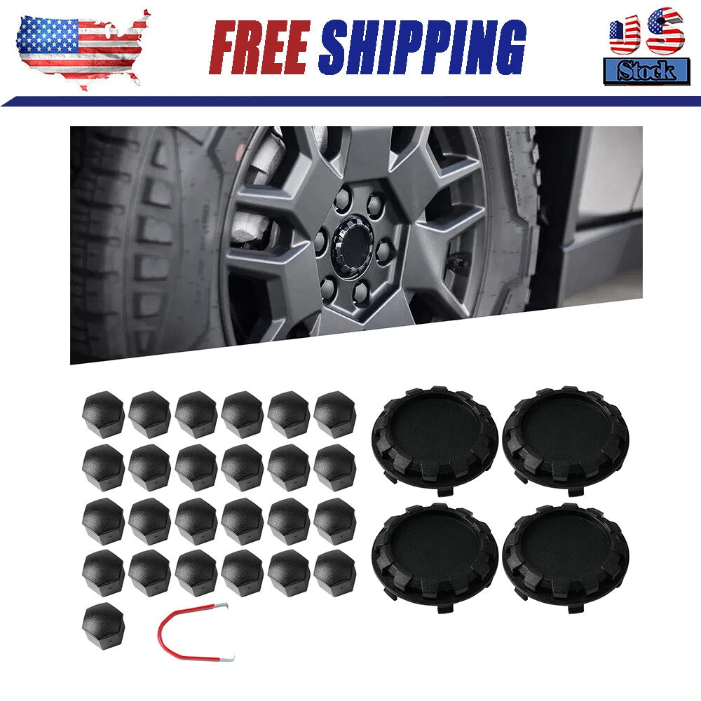 For Tesla Cybertruck Lug Nut Covers & Center Caps (24 Lugs +4Caps ) -Matte Black