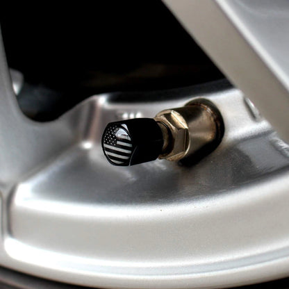 American Flag Tire Valve Stem Caps, USA with O Black Gray (12 Pack)