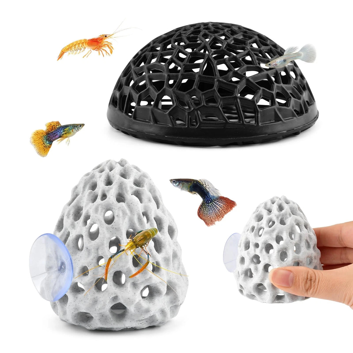 Olnverath Shrimp Dome Hide, Be-TTA Habitat Fish Tank Tunnel, Aquarium White