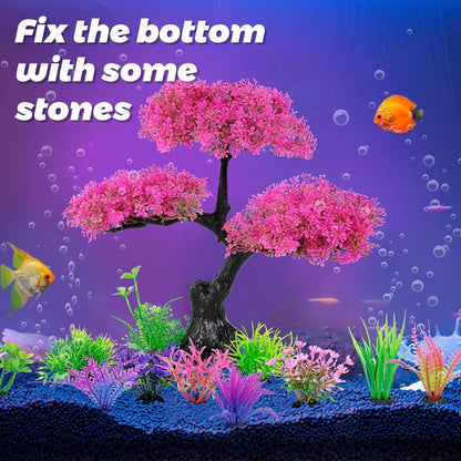 Ameliade Aquarium Artificial Plastic Plants Decoration, Pink Cherry