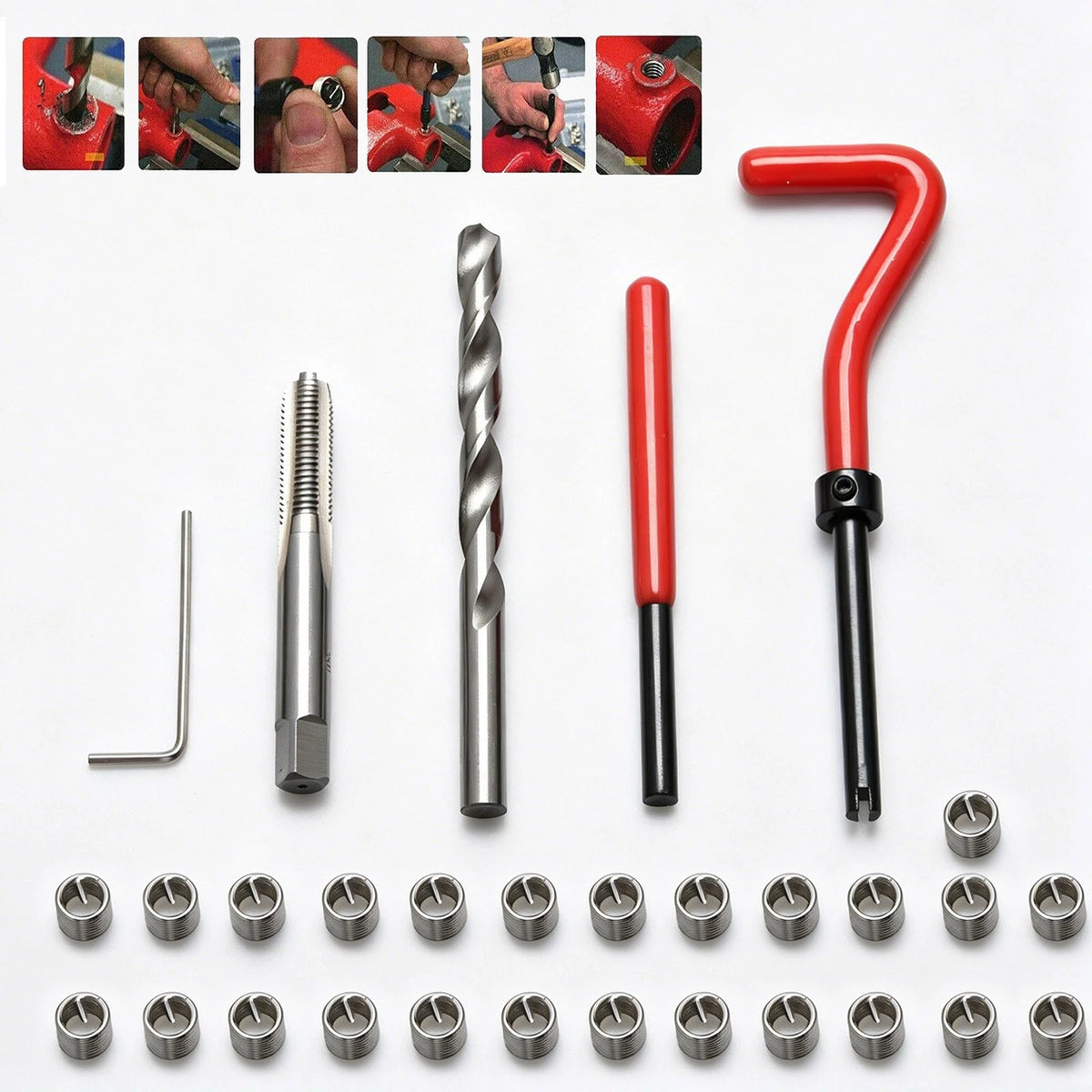 M8 x 1.25 Thread Repair Kit Stainless Steel Insert Set for Aluminum Cast Iron