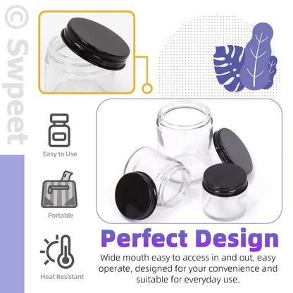 Swpeet 15 Packs 2 oz - 60ML Transparent Glass Jar with Black Lid 60ML,