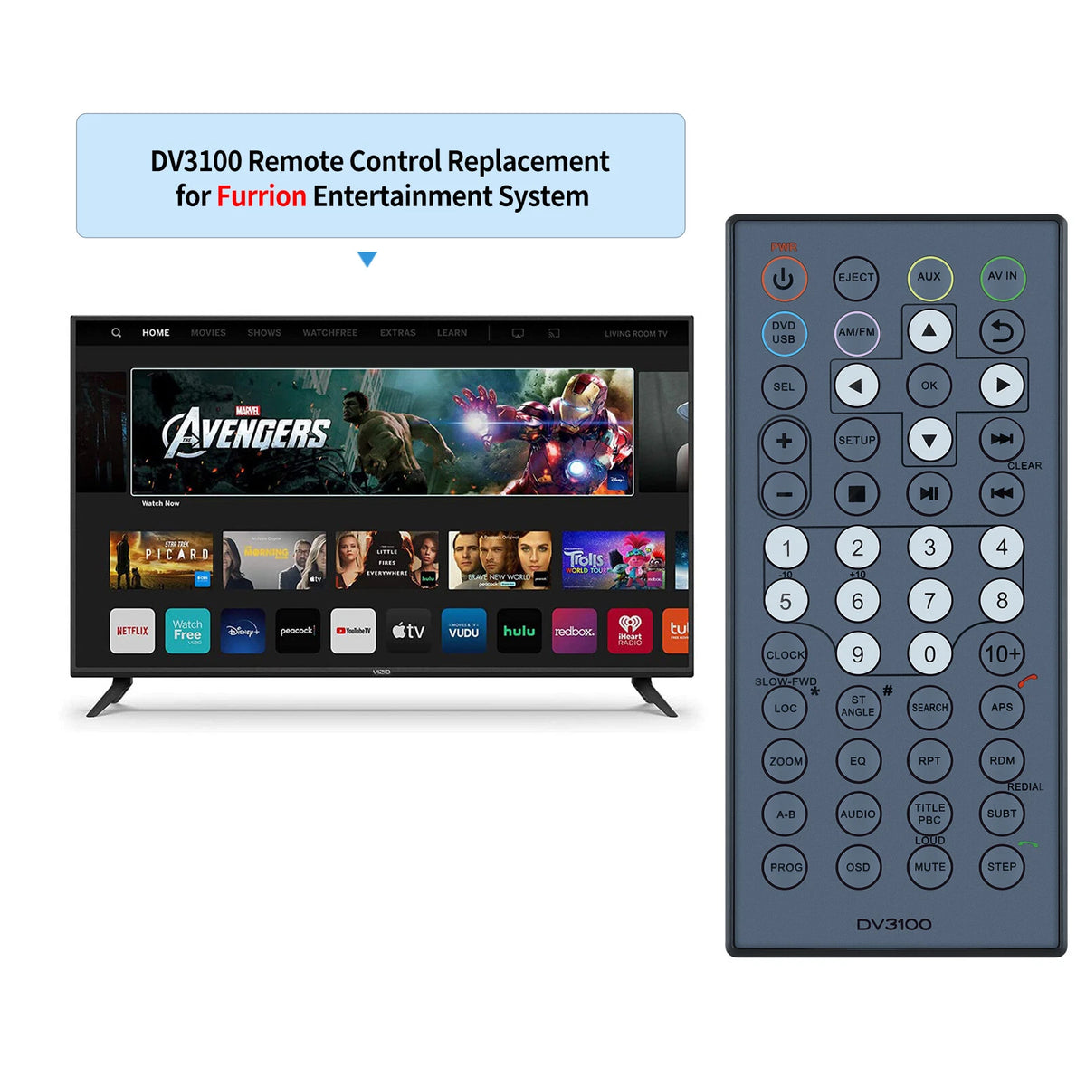 Replacement Remote Control For Furrion Entertainment System DV3100 DV3100-RC