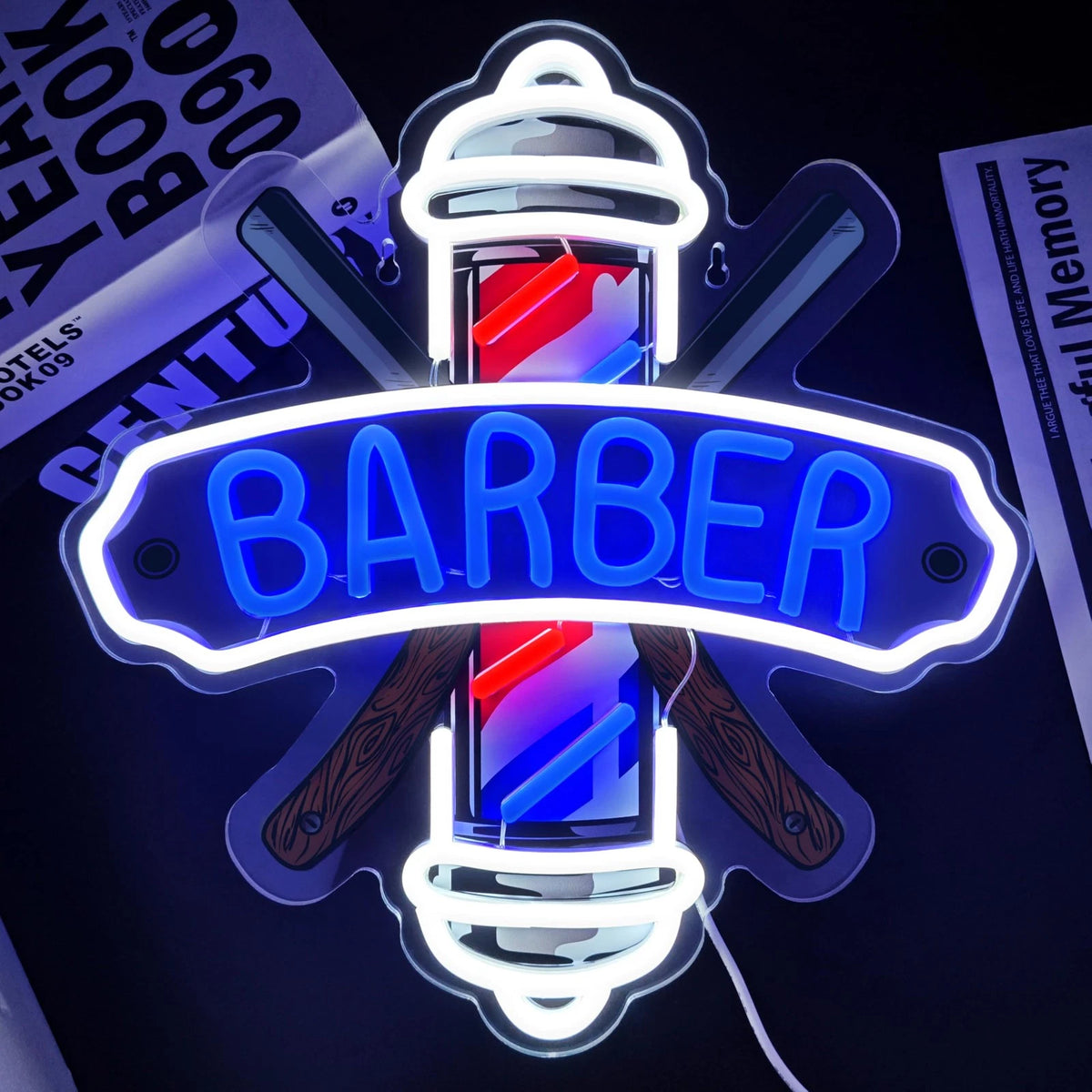 Barber Neon Sign for Shops Hair Salon 13.78x12.99 inches, Blue,