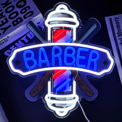 Barber Neon Sign for Shops Hair Salon 13.78x12.99 inches, Blue,