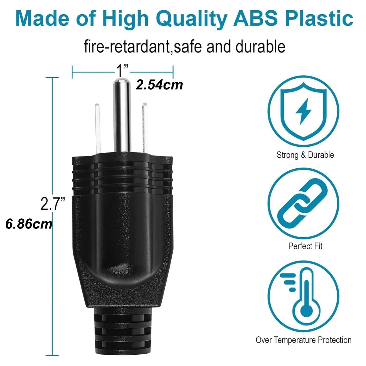 Male Electrical Plug Replacement Connector 3 Prong 125V 15A AC 3-Pack Cord