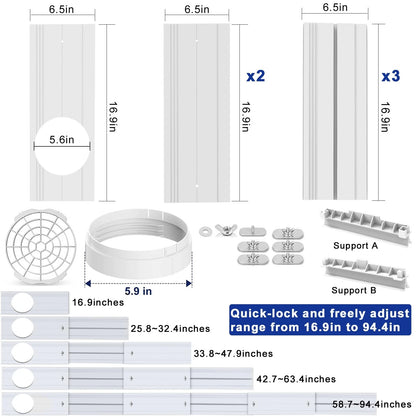 Portable Air conditioner Door Vent Kit, AC 5.9" Seal Gray