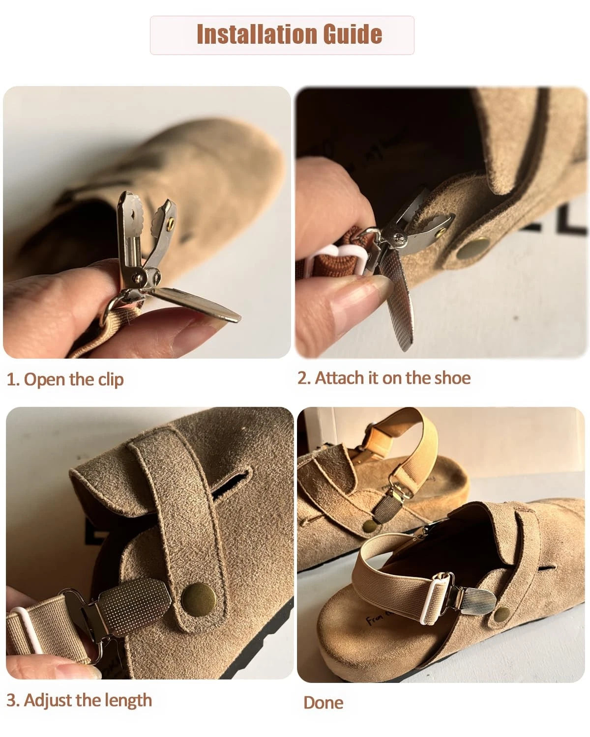 BitsFans Elastic Shoe Straps for Birkenstock Clogs Men and Ajustable, Khaki