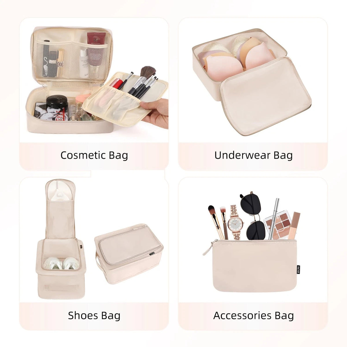 BAGAIL 8 Set Packing Cubes Luggage Organizers for Travel 8 Set, Cream
