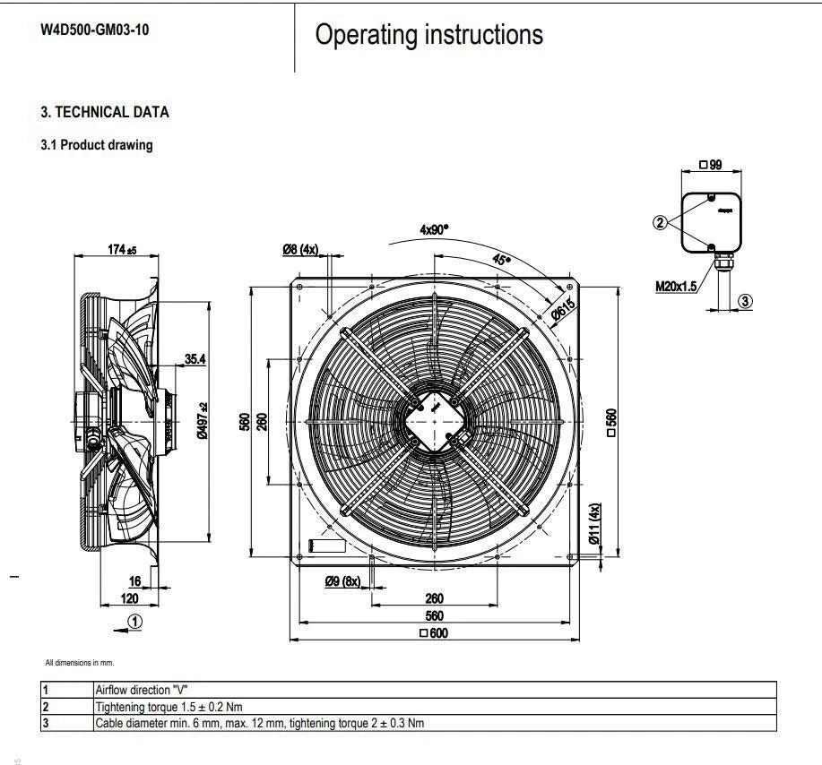 Ebmpapst W4D500-GM03-10 EBM Axial Fan 400VAC φ500MM Air Conditioning Cooling Fan