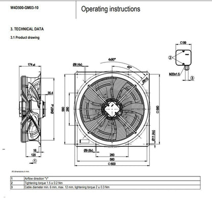 Ebmpapst W4D500-GM03-10 EBM Axial Fan 400VAC φ500MM Air Conditioning Cooling Fan
