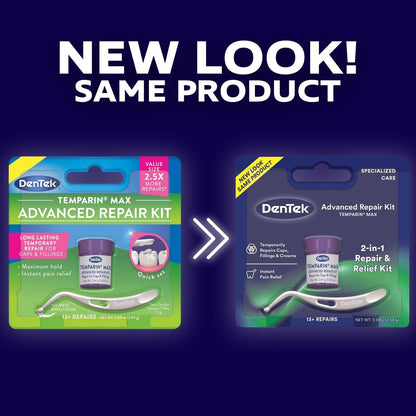 DenTek Temparin Max Dental Repair Kit, for Pain 2.64 Gram (Pack of 6), Silver