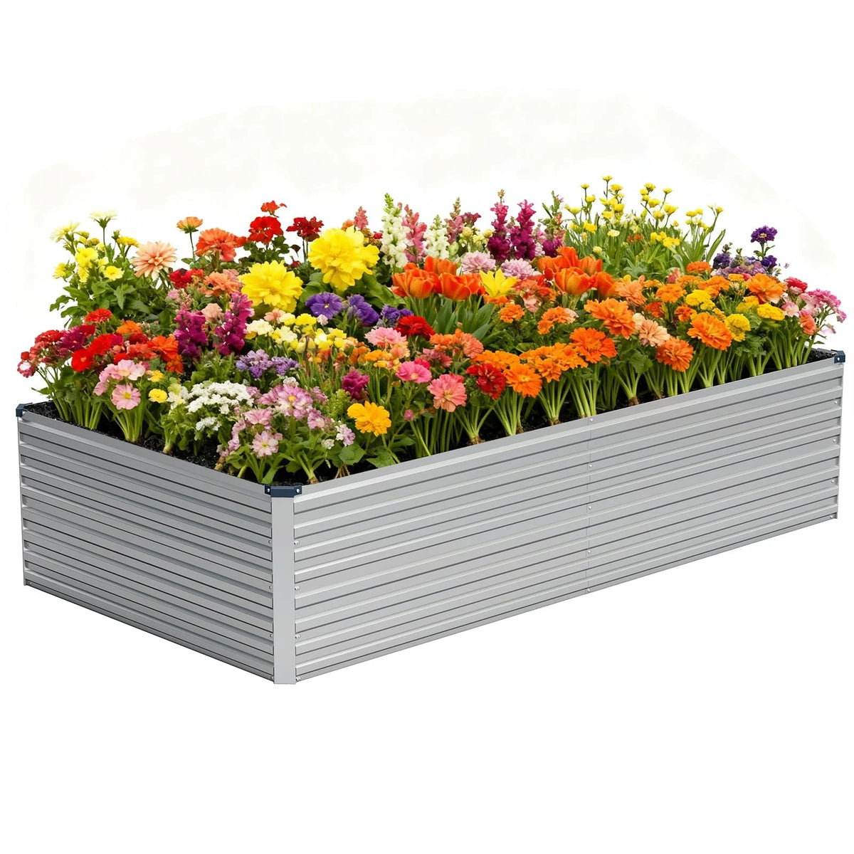 Vengarus 8x4x2ft Galvanized Raised Garden Bed,Metal 8x4x2 ft, Silver